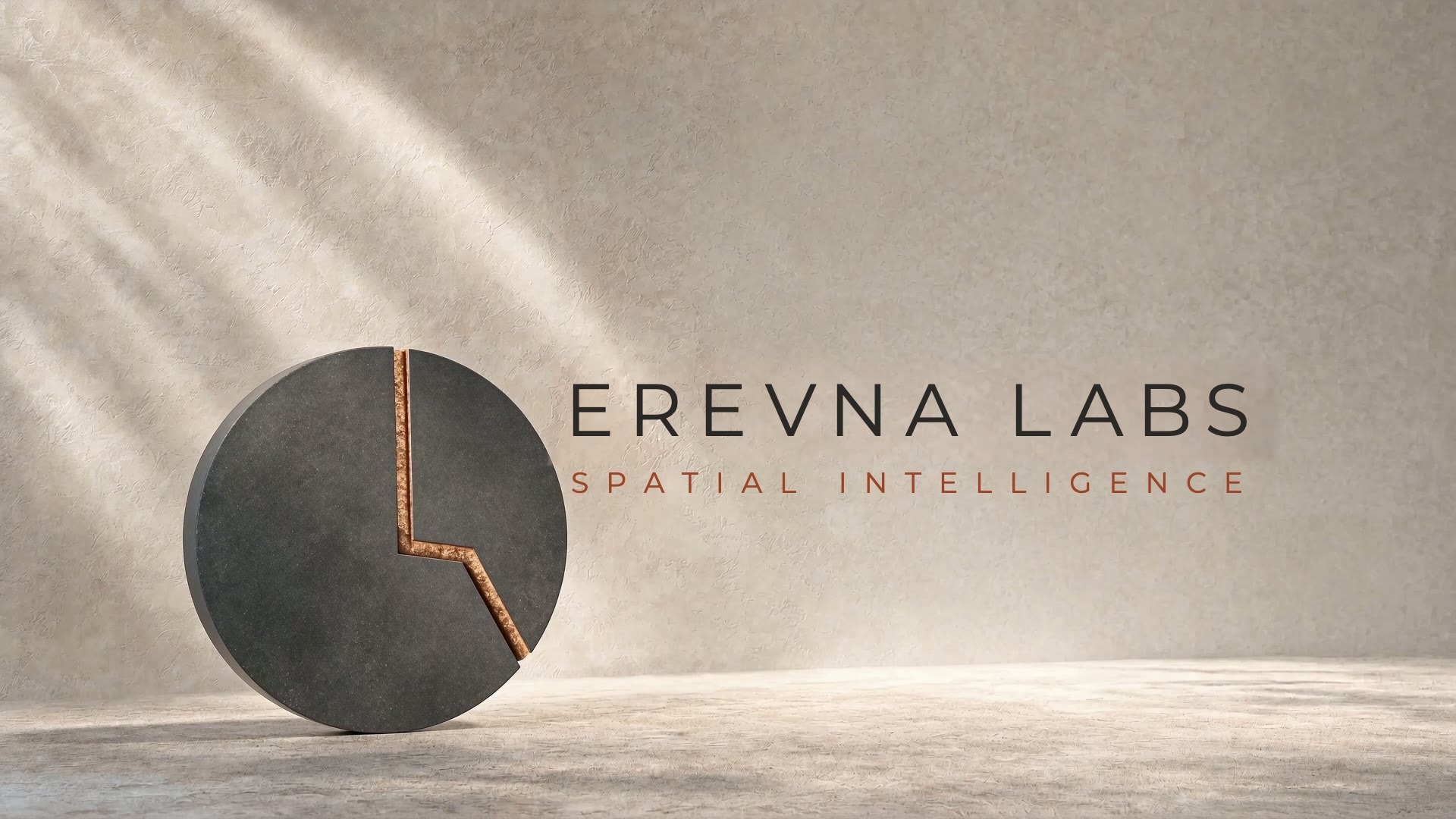 Erevna Labs, Spatial Intelligence: a stone disc with a copper crack beside the wordmark